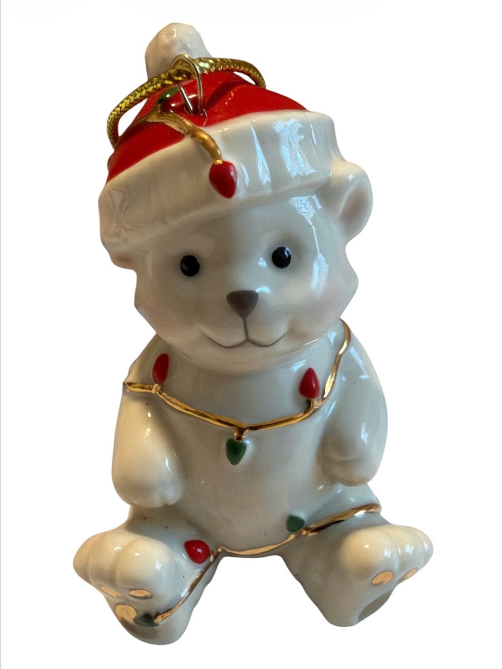 Lenox "Very Merry" Porcelain Teddy Bear Christmas Ornament - Pristine